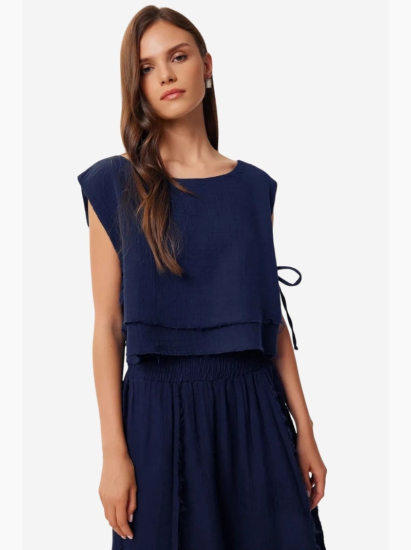 Conjunto de algodão com blusa sem mangas e saia de perna larga istanbul Azul-marinho - Kiabi