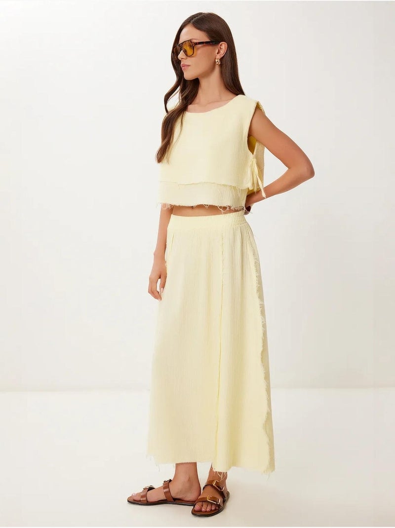 Conjunto de algodão com blusa sem mangas e saia de perna larga istanbul Creme - Kiabi
