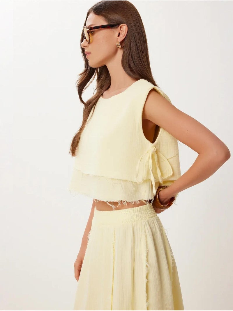 Conjunto de algodão com blusa sem mangas e saia de perna larga istanbul Creme - Kiabi