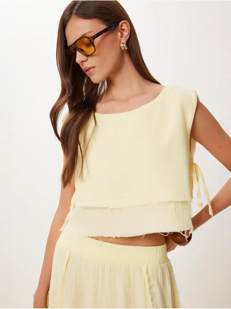 Conjunto de algodão com blusa sem mangas e saia de perna larga istanbul Creme - Kiabi