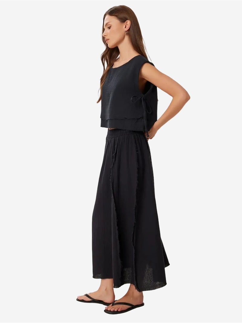 Conjunto de algodão com blusa sem mangas e saia de perna larga istanbul Preto - Kiabi