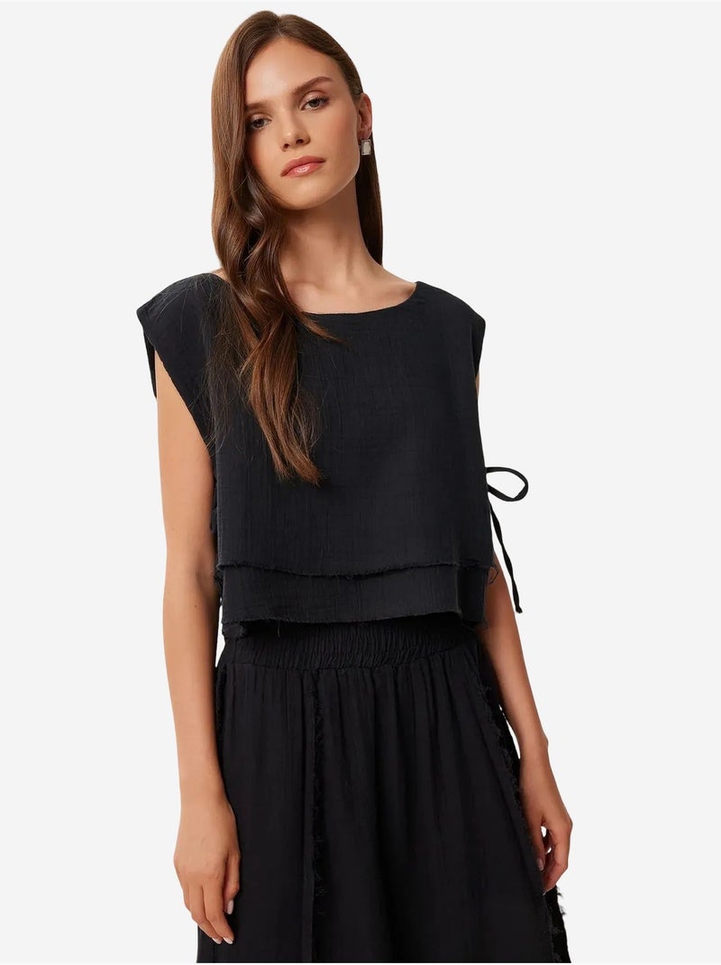 Conjunto de algodão com blusa sem mangas e saia de perna larga istanbul Preto - Kiabi