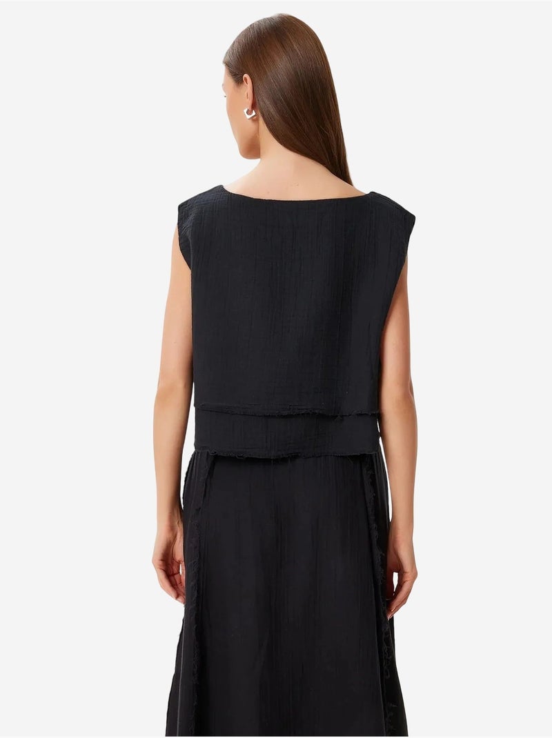 Conjunto de algodão com blusa sem mangas e saia de perna larga istanbul Preto - Kiabi