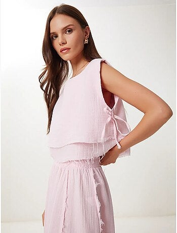 Conjunto de algodão com blusa sem mangas e saia de perna larga istanbul
