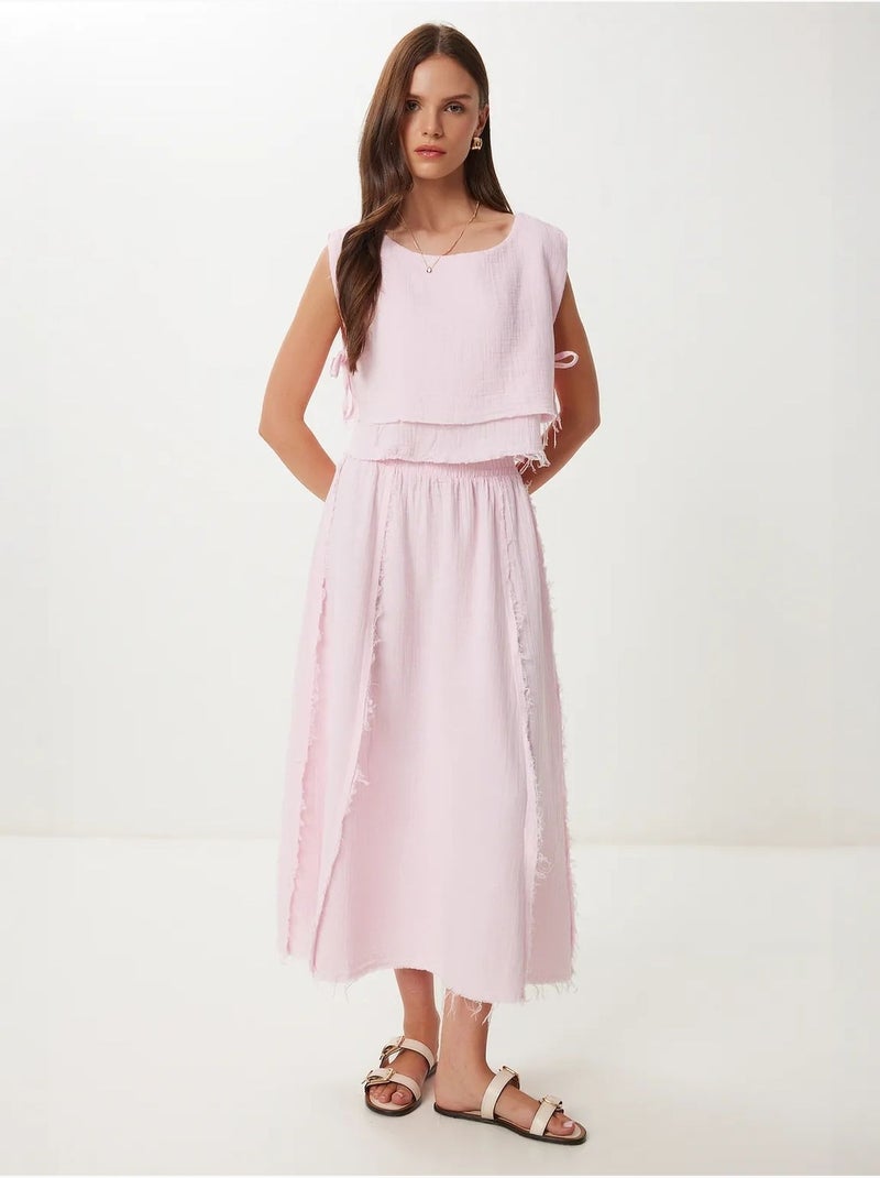 Conjunto de algodão com blusa sem mangas e saia de perna larga istanbul Rosa-claro - Kiabi