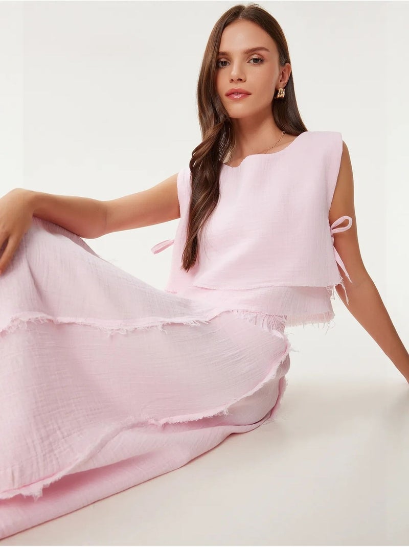 Conjunto de algodão com blusa sem mangas e saia de perna larga istanbul Rosa-claro - Kiabi