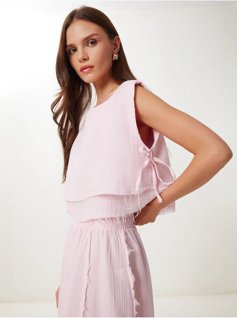 Conjunto de algodão com blusa sem mangas e saia de perna larga istanbul Rosa-claro - Kiabi