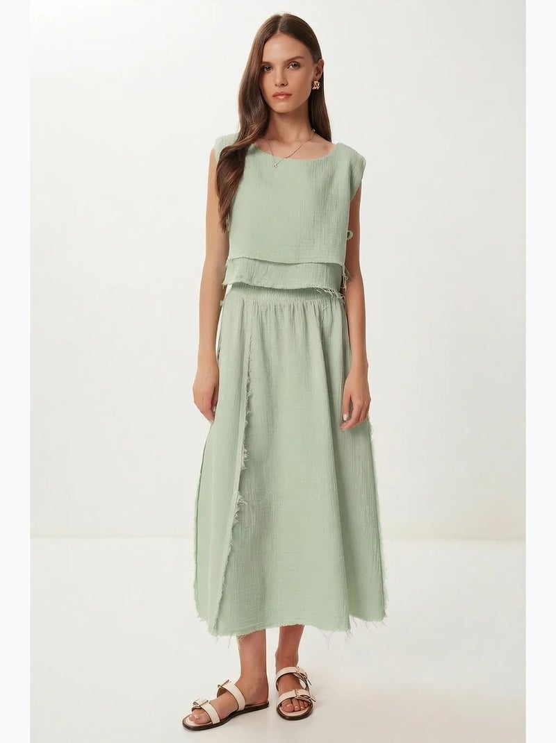 Conjunto de algodão com blusa sem mangas e saia de perna larga istanbul Verde - Kiabi