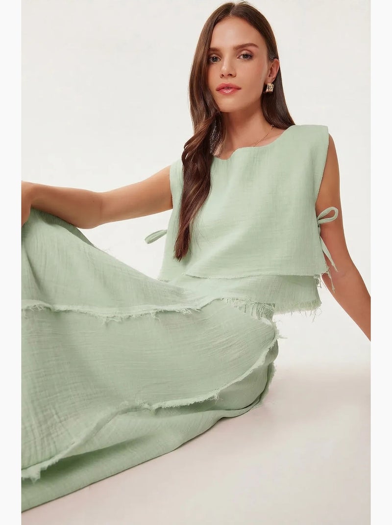 Conjunto de algodão com blusa sem mangas e saia de perna larga istanbul Verde - Kiabi
