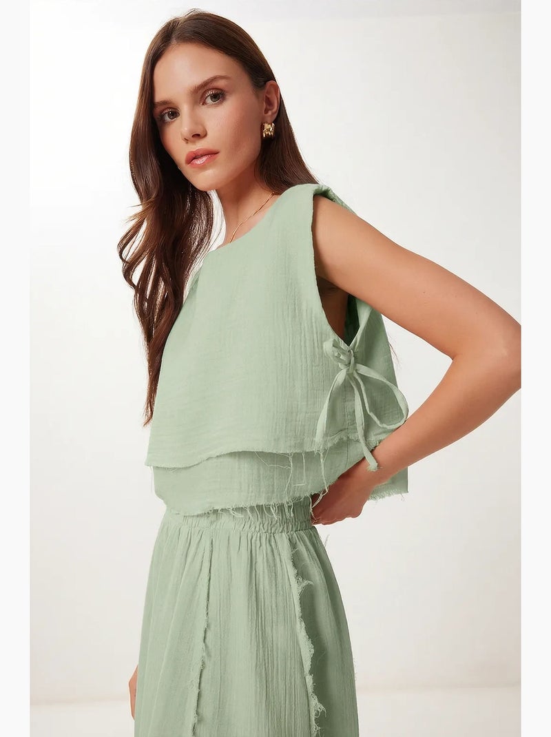 Conjunto de algodão com blusa sem mangas e saia de perna larga istanbul Verde - Kiabi