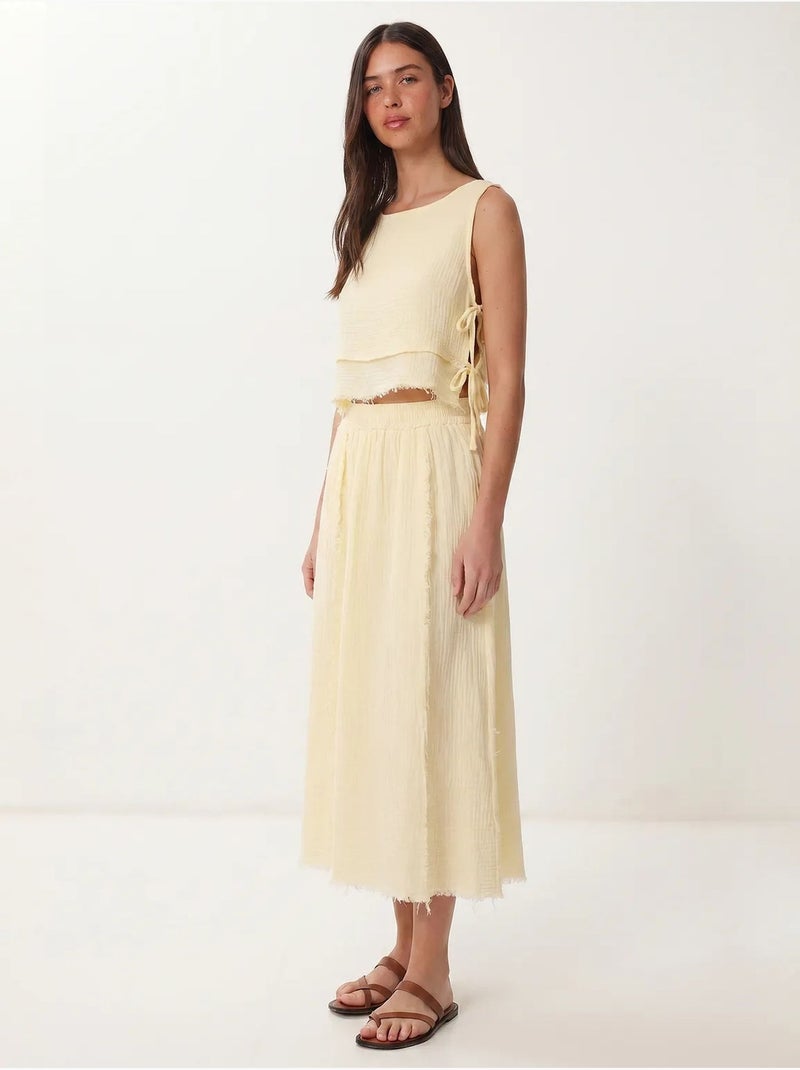 Conjunto de algodão com blusa sem mangas e saia midi istanbul Amarelo-limão - Kiabi