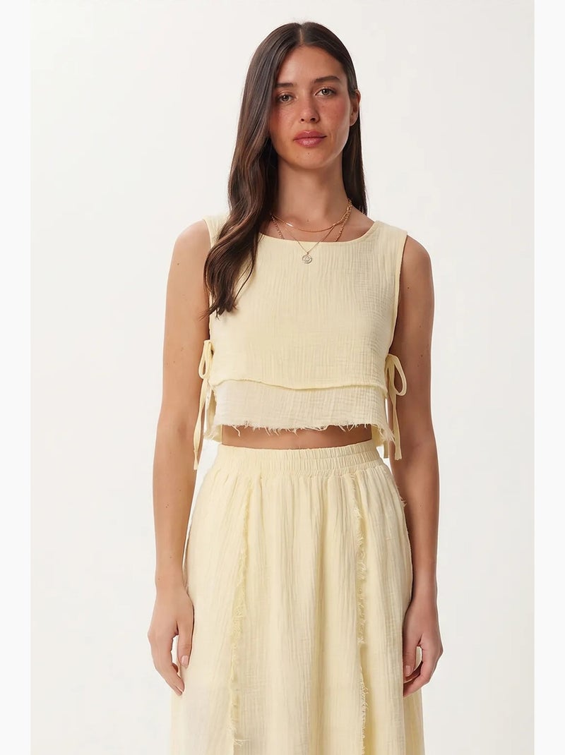 Conjunto de algodão com blusa sem mangas e saia midi istanbul Amarelo-limão - Kiabi