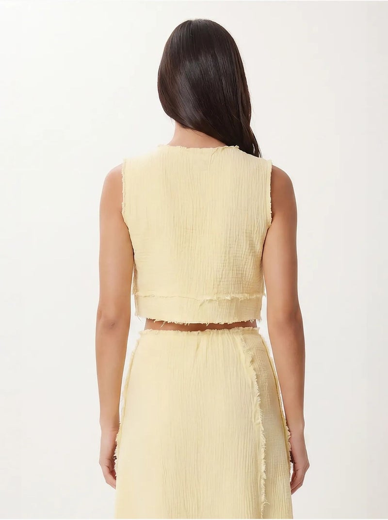 Conjunto de algodão com blusa sem mangas e saia midi istanbul Amarelo-limão - Kiabi