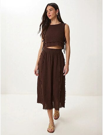Conjunto de algodão com blusa sem mangas e saia midi istanbul