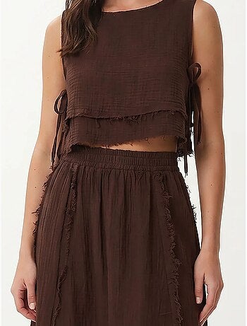 Conjunto de algodão com blusa sem mangas e saia midi istanbul