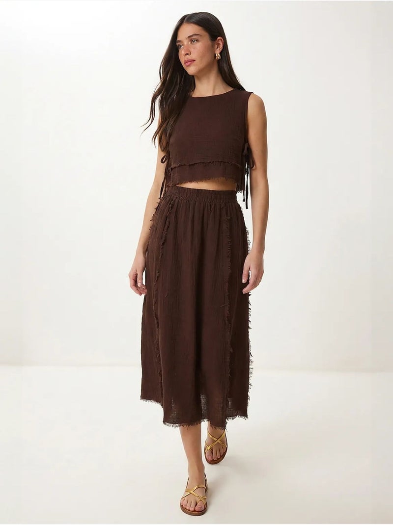 Conjunto de algodão com blusa sem mangas e saia midi istanbul Castanho - Kiabi