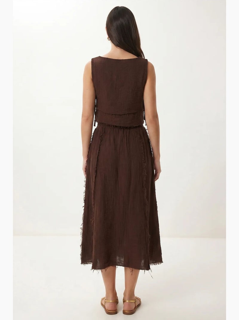 Conjunto de algodão com blusa sem mangas e saia midi istanbul Castanho - Kiabi
