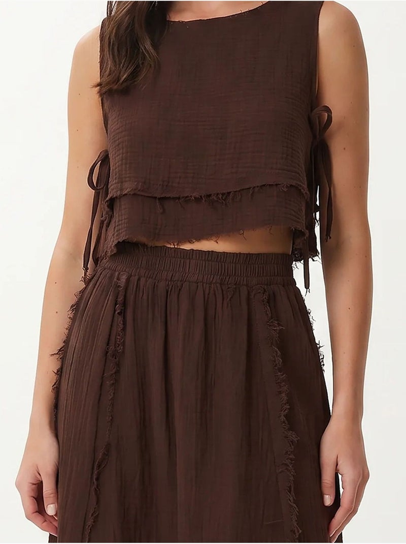 Conjunto de algodão com blusa sem mangas e saia midi istanbul Castanho - Kiabi