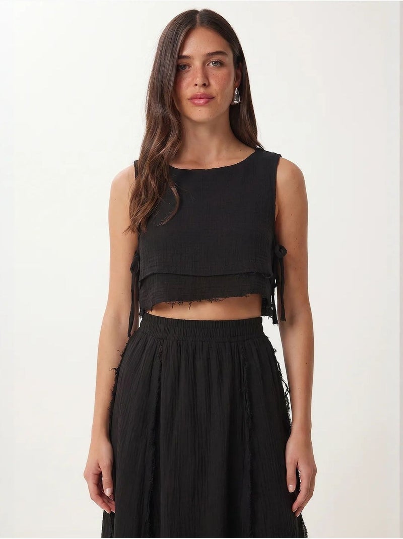 Conjunto de algodão com blusa sem mangas e saia midi istanbul Preto - Kiabi