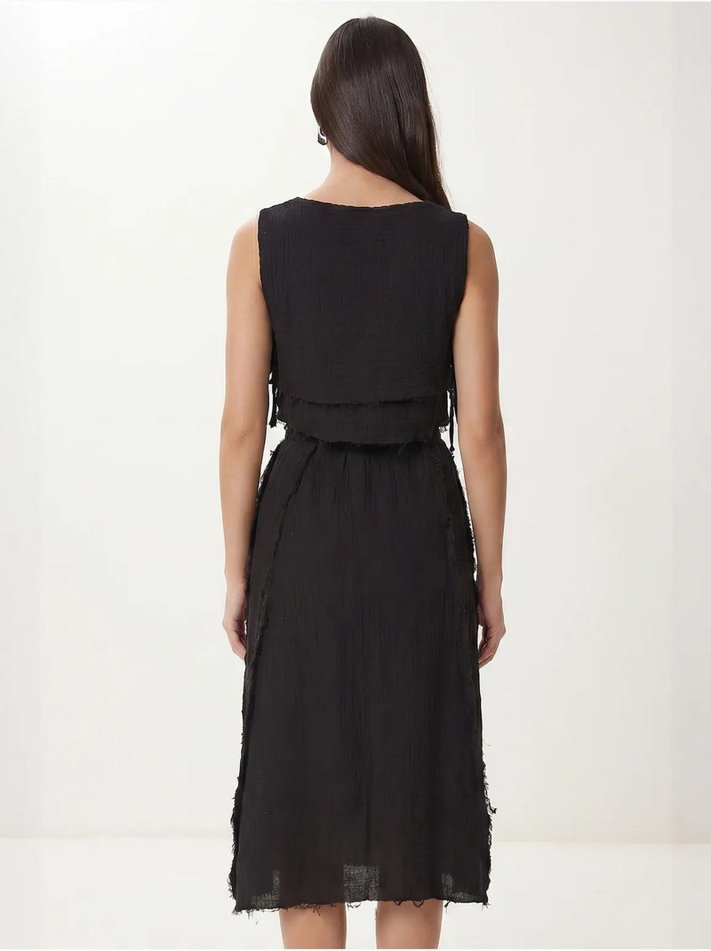 Conjunto de algodão com blusa sem mangas e saia midi istanbul Preto - Kiabi