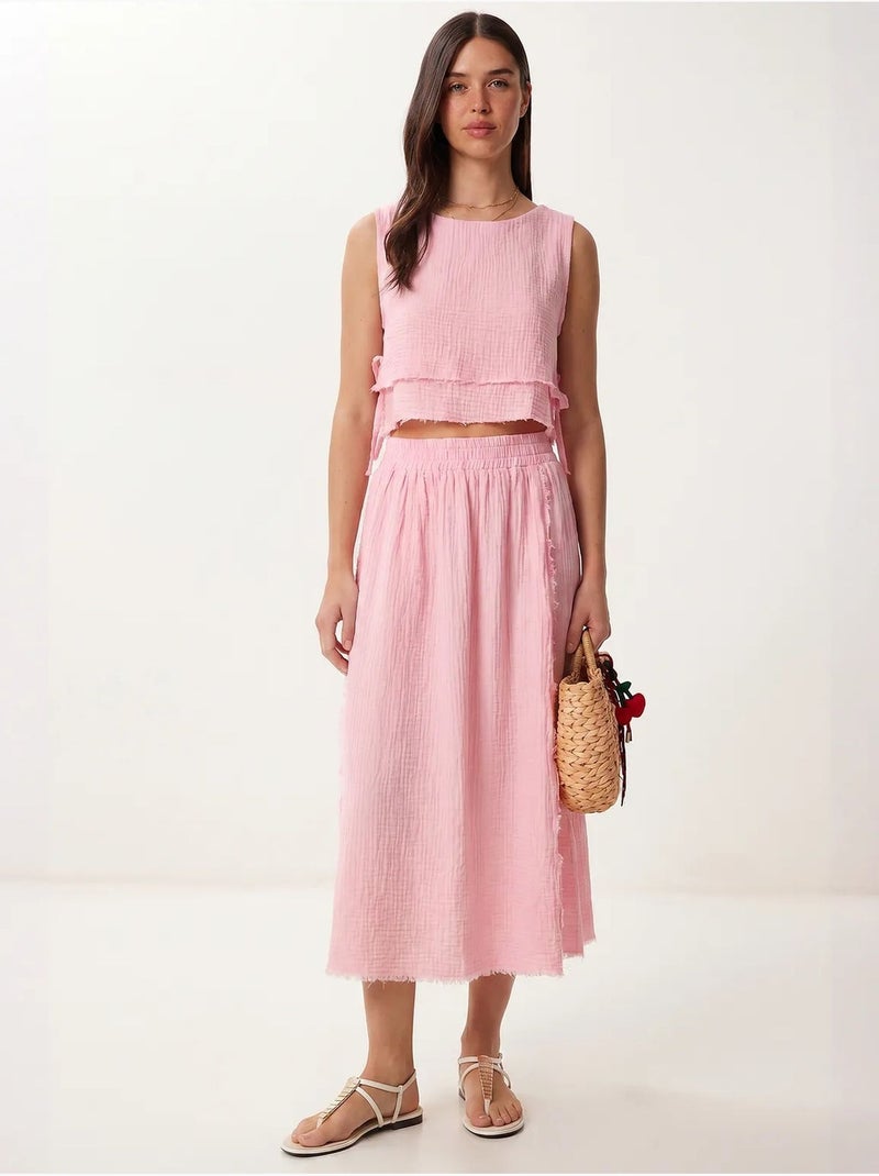 Conjunto de algodão com blusa sem mangas e saia midi istanbul Rosa-claro - Kiabi