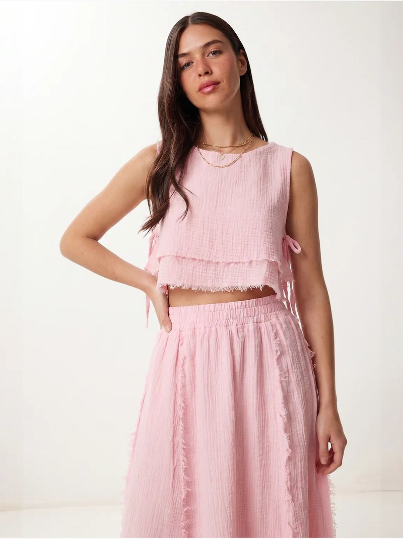 Conjunto de algodão com blusa sem mangas e saia midi istanbul Rosa-claro - Kiabi