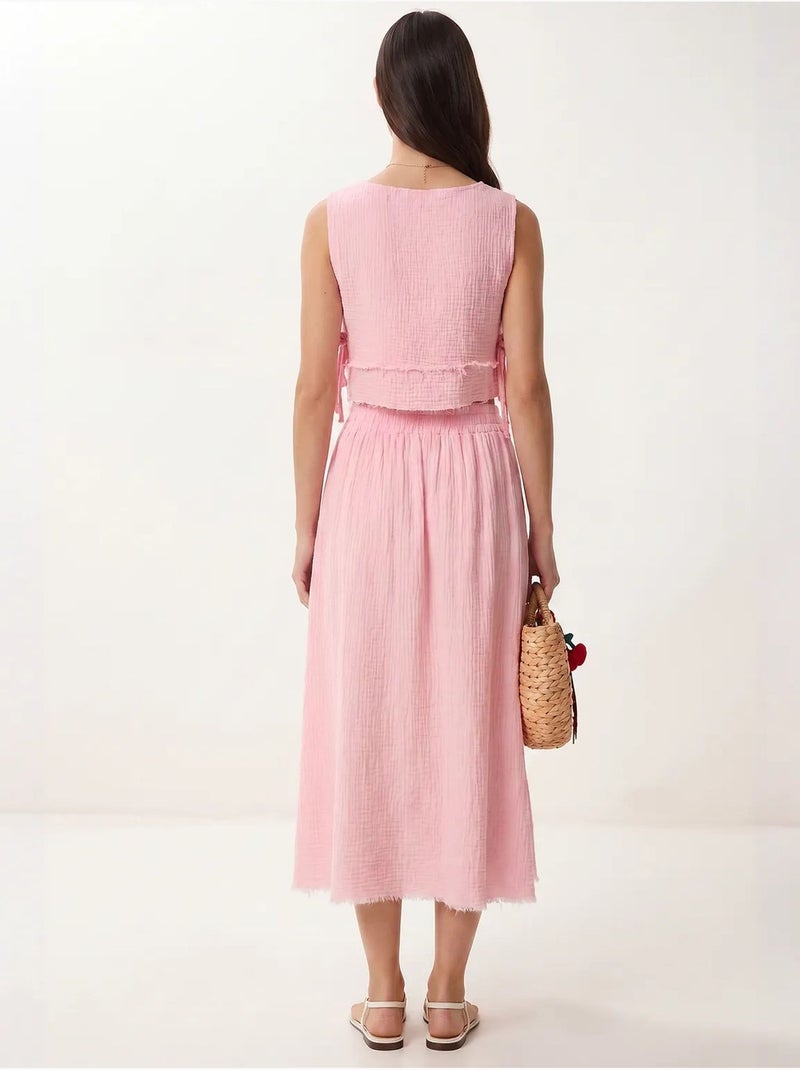 Conjunto de algodão com blusa sem mangas e saia midi istanbul Rosa-claro - Kiabi