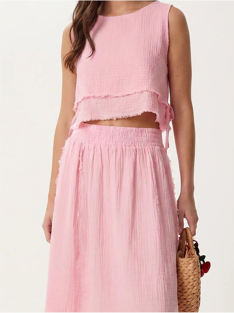 Conjunto de algodão com blusa sem mangas e saia midi istanbul Rosa-claro - Kiabi