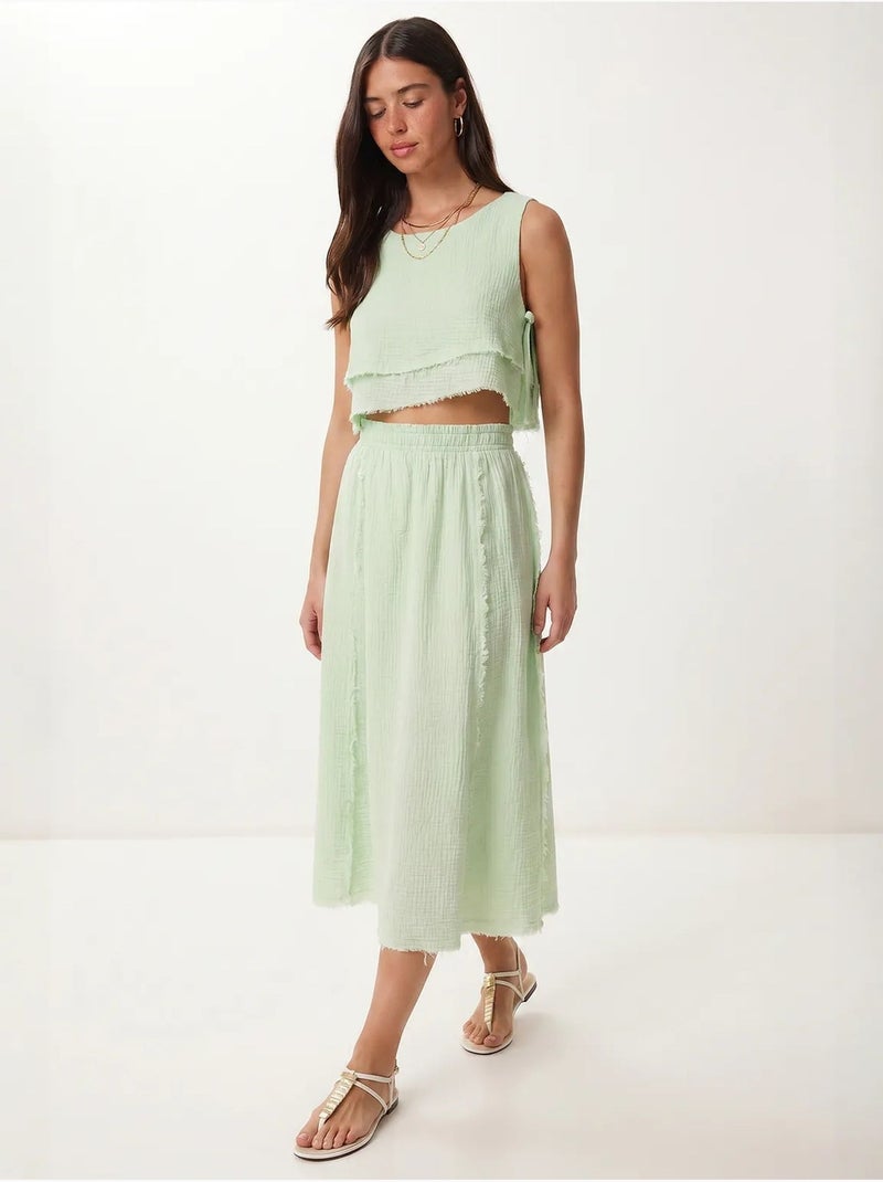 Conjunto de algodão com blusa sem mangas e saia midi istanbul Verde menta - Kiabi