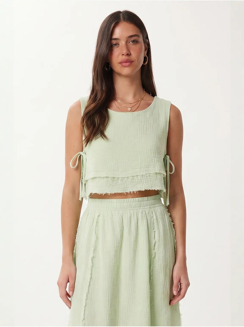 Conjunto de algodão com blusa sem mangas e saia midi istanbul Verde menta - Kiabi