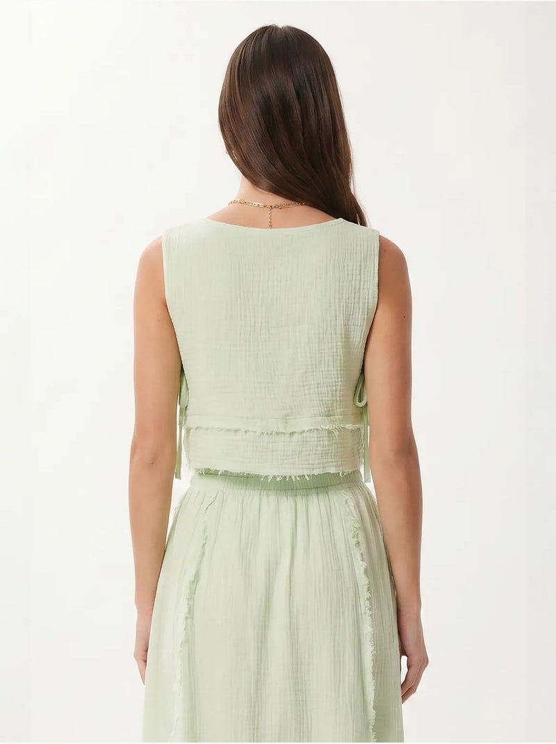 Conjunto de algodão com blusa sem mangas e saia midi istanbul Verde menta - Kiabi