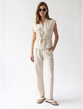Conjunto de algodão com colete sem mangas e calças de perna larga mixray