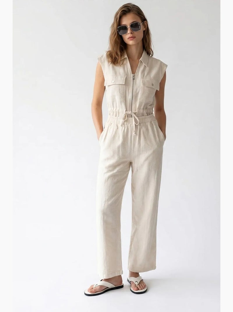 Conjunto de algodão com colete sem mangas e calças de perna larga mixray Bege natural - Kiabi