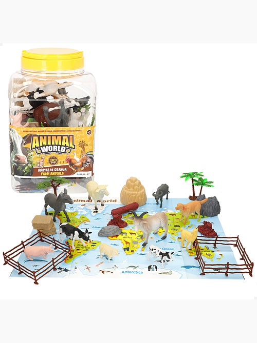 Conjunto de animais da fazenda com tapete e acessórios, 30 peças. Animal world - Kiabi Conjunto de animais da fazenda com tapete e acessórios, 30 peças. Animal world - Kiabi