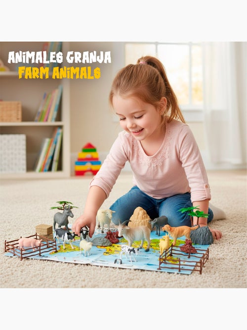 Conjunto de animais da fazenda com tapete e acessórios, 30 peças. Animal world - Kiabi Conjunto de animais da fazenda com tapete e acessórios, 30 peças. Animal world - Kiabi