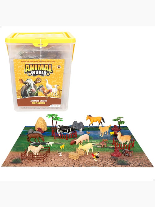 Conjunto de animais da fazenda com tapete e acessórios, 60 peças. Animal world - Kiabi Conjunto de animais da fazenda com tapete e acessórios, 60 peças. Animal world - Kiabi
