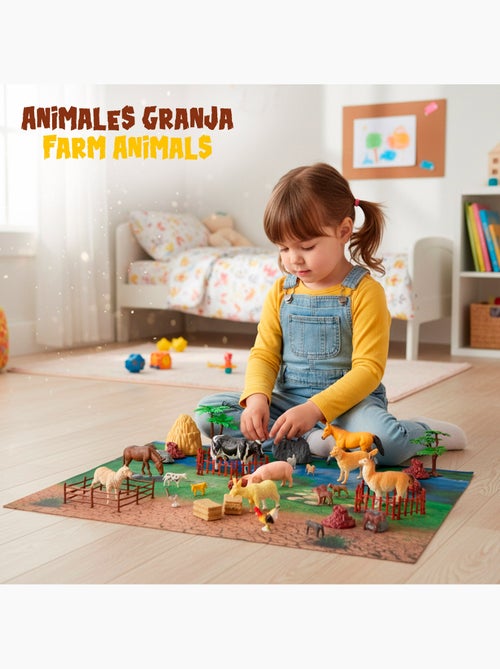 Conjunto de animais da fazenda com tapete e acessórios, 60 peças. Animal world - Kiabi Conjunto de animais da fazenda com tapete e acessórios, 60 peças. Animal world - Kiabi