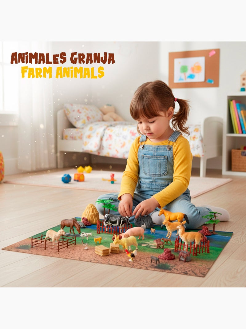 Conjunto de animais da fazenda com tapete e acessórios, 60 peças. Animal world N/D - Kiabi