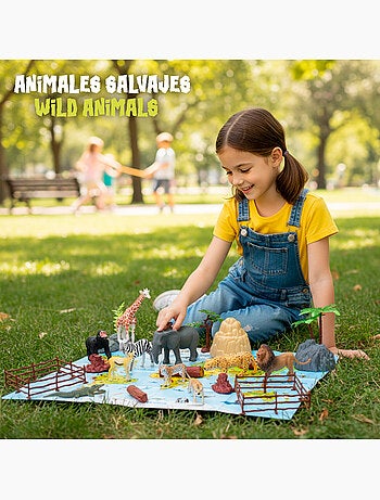 Conjunto de animais selvagens com tapete e acessórios, 30 peças. Animal world