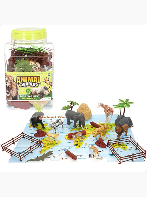Conjunto de animais selvagens com tapete e acessórios, 30 peças. Animal world - Kiabi Conjunto de animais selvagens com tapete e acessórios, 30 peças. Animal world - Kiabi