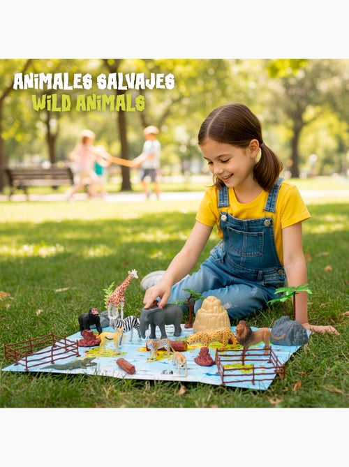 Conjunto de animais selvagens com tapete e acessórios, 30 peças. Animal world - Kiabi Conjunto de animais selvagens com tapete e acessórios, 30 peças. Animal world - Kiabi
