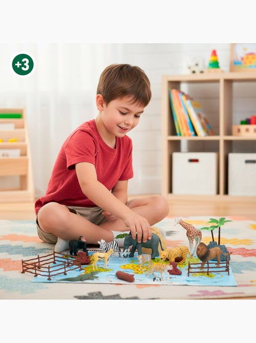 Conjunto de animais selvagens com tapete e acessórios, 30 peças. Animal world - Kiabi Conjunto de animais selvagens com tapete e acessórios, 30 peças. Animal world - Kiabi