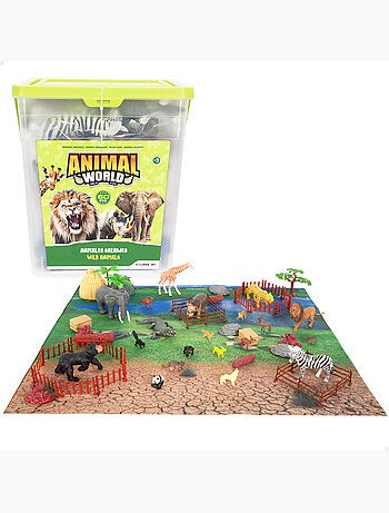 Conjunto de animais selvagens com tapete e acessórios, 60 peças. Animal world