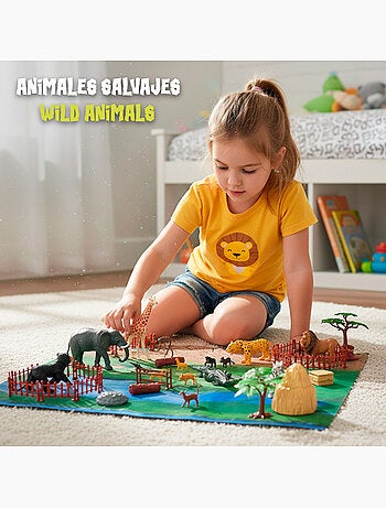 Conjunto de animais selvagens com tapete e acessórios, 60 peças. Animal world
