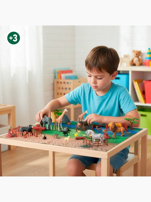 Conjunto de animais selvagens com tapete e acessórios, 60 peças. Animal world - Kiabi Conjunto de animais selvagens com tapete e acessórios, 60 peças. Animal world - Kiabi