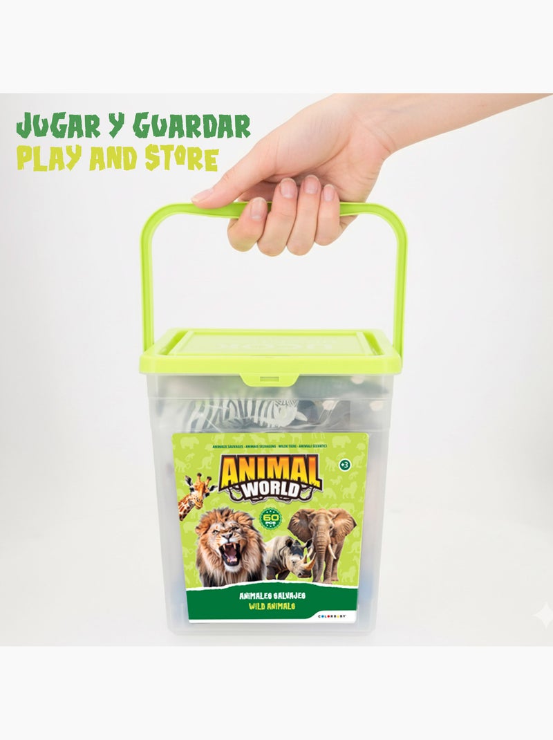 Conjunto de animais selvagens com tapete e acessórios, 60 peças. Animal world N/D - Kiabi