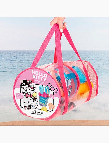 Conjunto de balde de praia hello kitty com acessórios toalha e saco