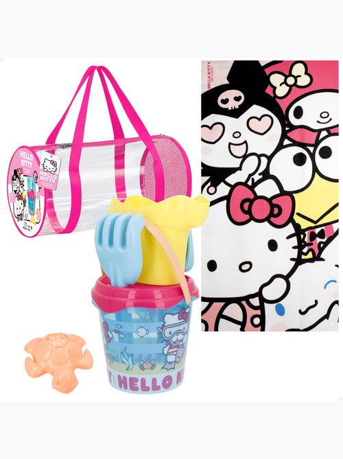 Conjunto de balde de praia hello kitty com acessórios toalha e saco - Kiabi Conjunto de balde de praia hello kitty com acessórios toalha e saco - Kiabi