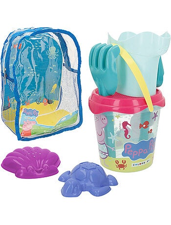 Conjunto de balde de praia peppa pig com acessórios e mochila para transporte