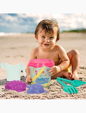 Conjunto de balde de praia peppa pig com acessórios e mochila para transporte